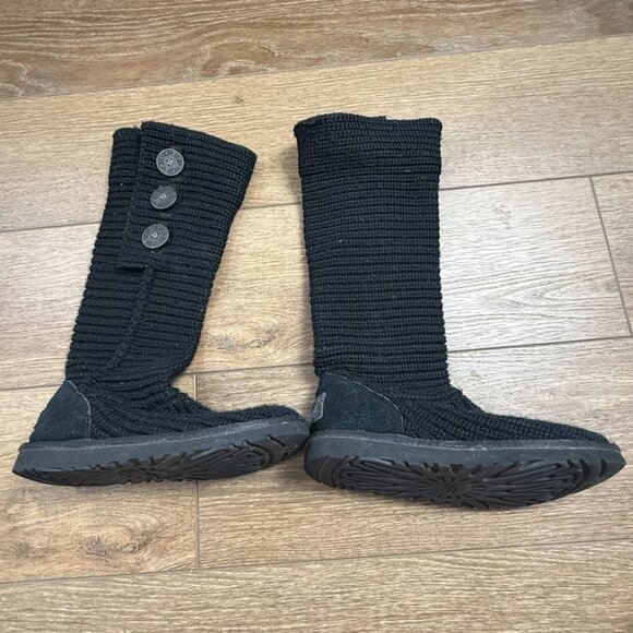 UGG Classic Cardy Boots, Size 6, Button, Fold-Over, Sweater, Black, Winter - Picture 4 of 8